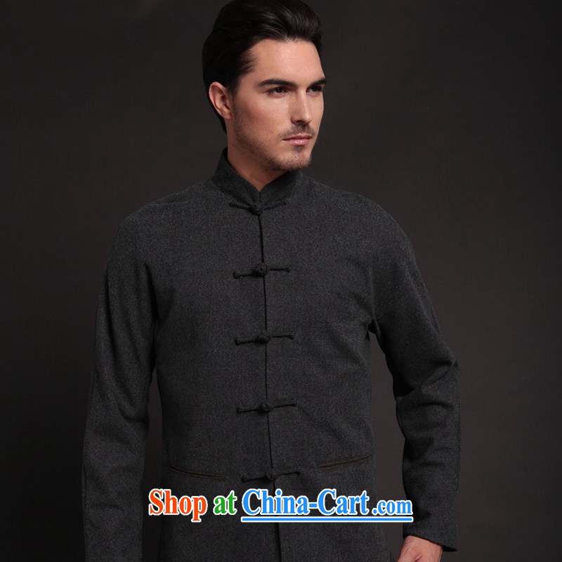 Fujing Qipai Tang fashion business Chinese, for the charge-back casual China wind wool jacket is new Chinese men's T-shirt spring smock 254 dark gray XL