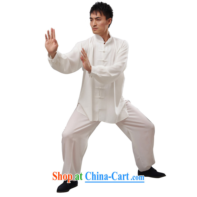 Charlene this cabinet from the middle-aged and older men's summer National wind Tang mounted loose kung fu with father exercise clothing Tai Chi Kit Package - Tai Chi uniform white long-sleeved 4 XL
