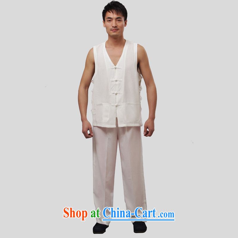 Yan Shu Tang pavilion in older men and summer wear traditional dress V collar-tie father exercises a vest Kit vest, shoulder-plane A Package white short-sleeved 4 XL