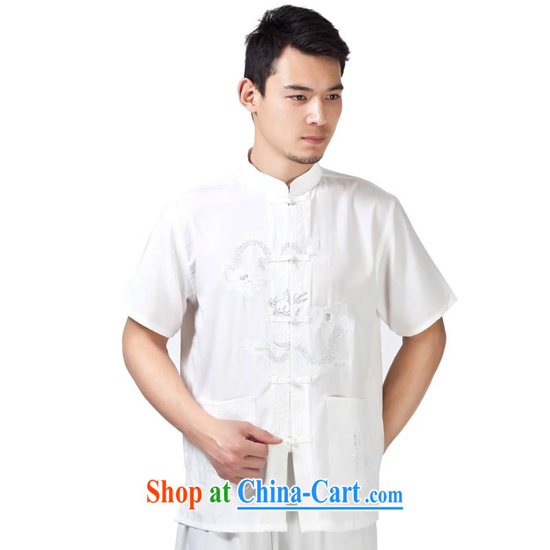 This figure skating Pavilion middle-aged men and summer national costumes with short short-sleeved T-shirt Dad loose jogging clothes men Tang - cotton double-lung T-shirt white short-sleeved 3XL, Charlene this Pavilion, shopping on the Internet