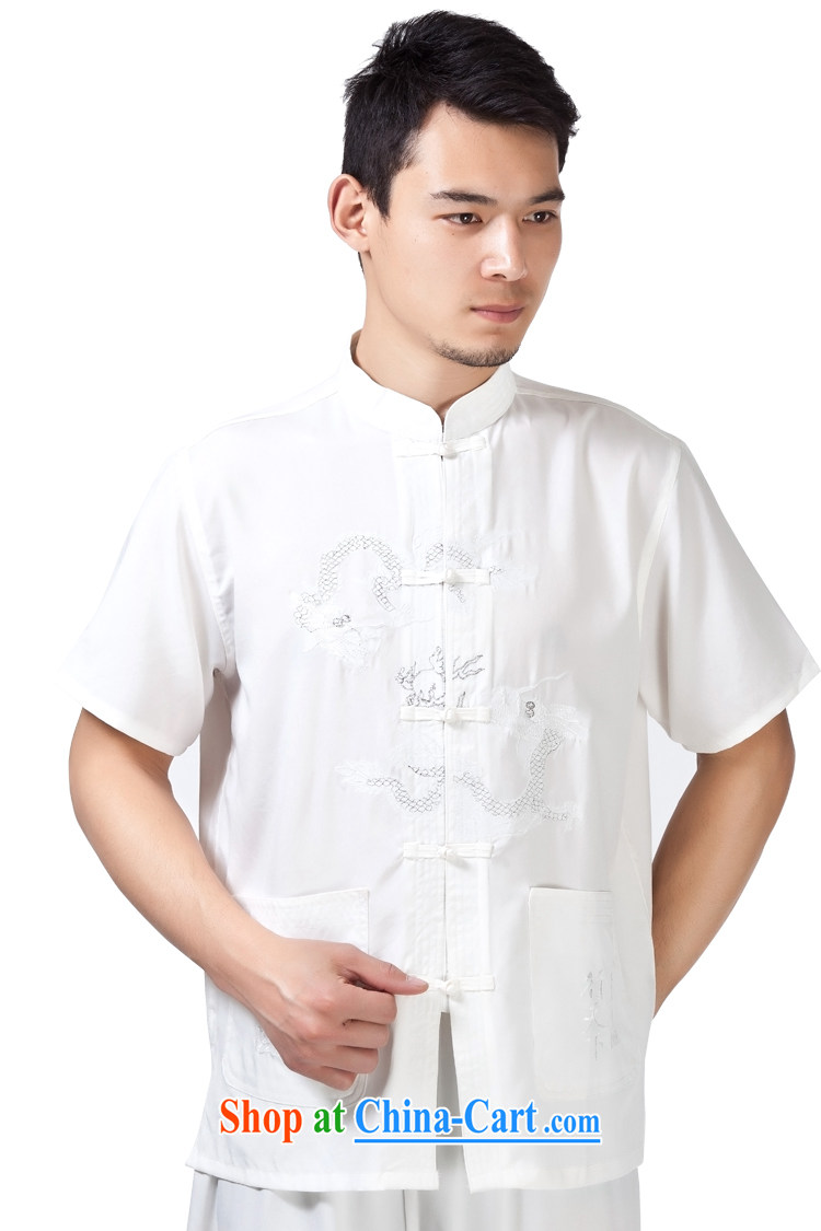 Yan Shu Pavilion middle-aged men and summer national costumes with short short-sleeved T-shirt Dad loose jogging clothes men Tang - cotton double Dragon T-shirt white short-sleeved 3XL pictures, price, brand platters! Elections are good character, the national distribution, so why buy now enjoy more preferential! Health