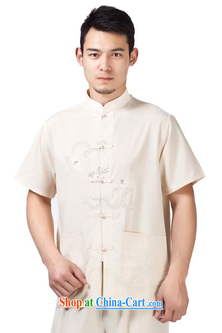 Yan Shu Pavilion middle-aged men and summer national costumes with short short-sleeved T-shirt Dad loose jogging clothes men Tang - cotton double Dragon T-shirt white short-sleeved 3XL pictures, price, brand platters! Elections are good character, the national distribution, so why buy now enjoy more preferential! Health