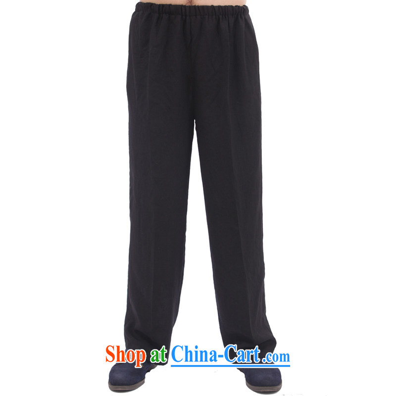 Charlene this Autumn Pavilion in older men's Autumn with Ethnic Wind Chinese traditional dress pants jogging clothes loose Pant - Flat trousers black 4XL