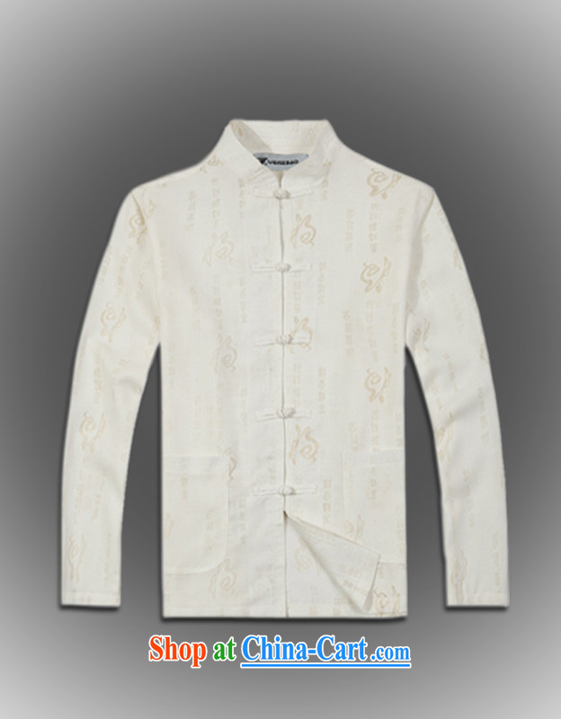 Vigers Po 2015 spring new Chinese wind long-sleeved Chinese men's T-shirt T shirt linen stylish Tang service shirt B - 0114 white XXXL