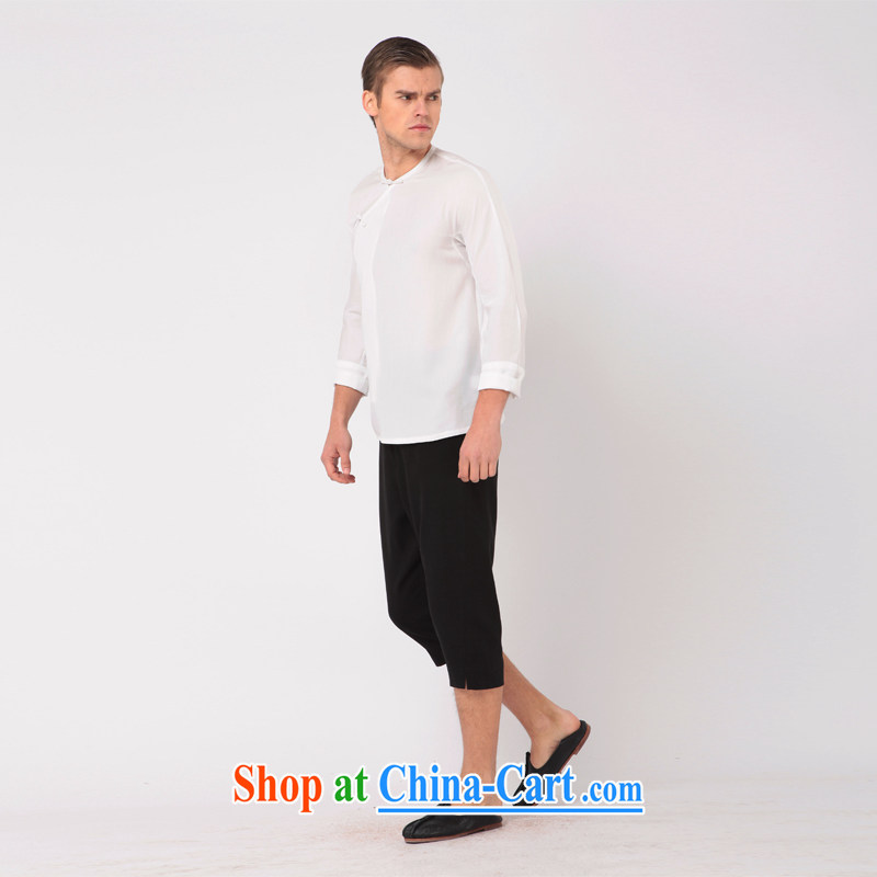 Fujing Qipai Tang Tang on men's improved the service, short-sleeved T-shirt Chinese Wind and stylish shirt national-tie a tight summer 7 cuff Fujing Qipai Tang 309 white XL, Fujing Qipai Tang (Design seventang), shopping on the Internet