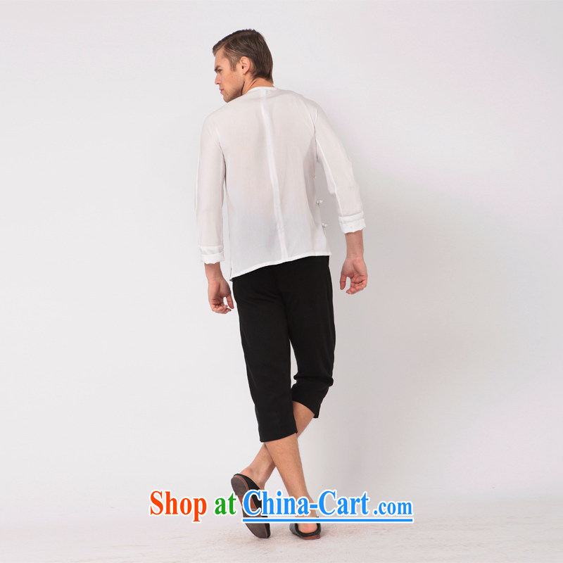 Fujing Qipai Tang Tang on men's improved the service, short-sleeved T-shirt Chinese Wind and stylish shirt national-tie a tight summer 7 cuff Fujing Qipai Tang 309 white XL, Fujing Qipai Tang (Design seventang), shopping on the Internet