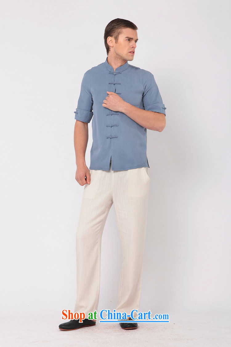 Fujing Qipai Tang China wind stylish Tang with a short-sleeved leisure-tie and collar T shirt thin TEE improved Chinese T-shirt National Men's summer day, 317 Lake blue L pictures, price, brand platters! Elections are good character, the national distribution, so why buy now enjoy more preferential! Health