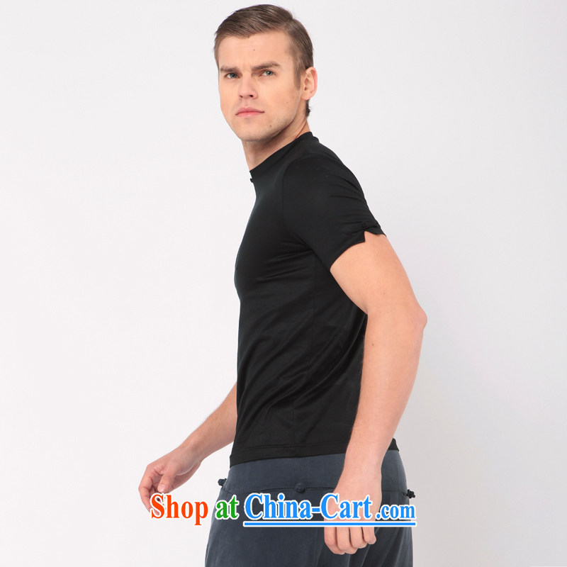 Fujing Qipai Tang Tang with original high-end beauty short-sleeved T-shirt China wind leisure fashion male T shirt with solid color solid T-shirt 326 black S, Fujing Qipai Tang (Design seventang), online shopping