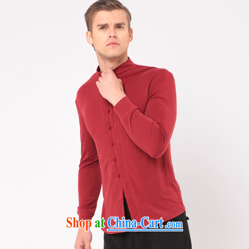 Fujing Qipai Tang business casual Chinese improved Chinese men's Long-Sleeve stylish ethnic costumes Chinese style beauty shirt T-shirt stylish and original The Netherlands 323 wine red XL