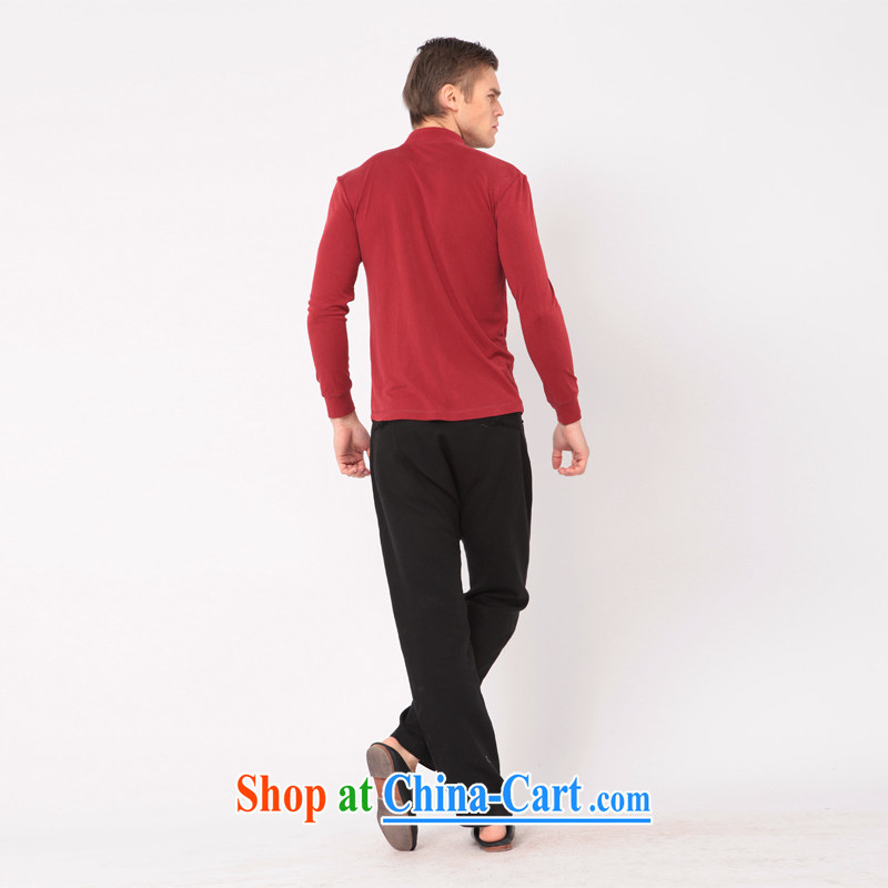 Fujing Qipai Tang business and leisure Chinese improved Chinese men's Long-Sleeve stylish ethnic costumes China wind cultivating shirt T-shirt stylish and original The Netherlands 323 wine red XL, Fujing Qipai Tang (Design seventang), shopping on the Inte