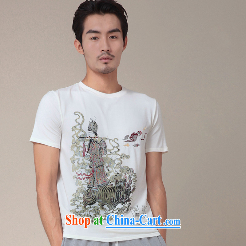 Fujing Qipai Tang original without a road design China wind summer 8 cents story Han Xiangzi stamp short sleeve round neck T-shirt male and 8 cents TEE 333 white L