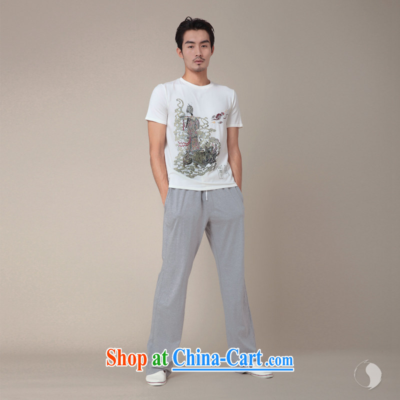 Fujing Qipai Tang original without a road design China wind summer 8 cents story Han Xiangzi stamp short sleeve round neck T-shirt male and 8 cents TEE 333 white L, Fujing Qipai Tang (Design seventang), online shopping