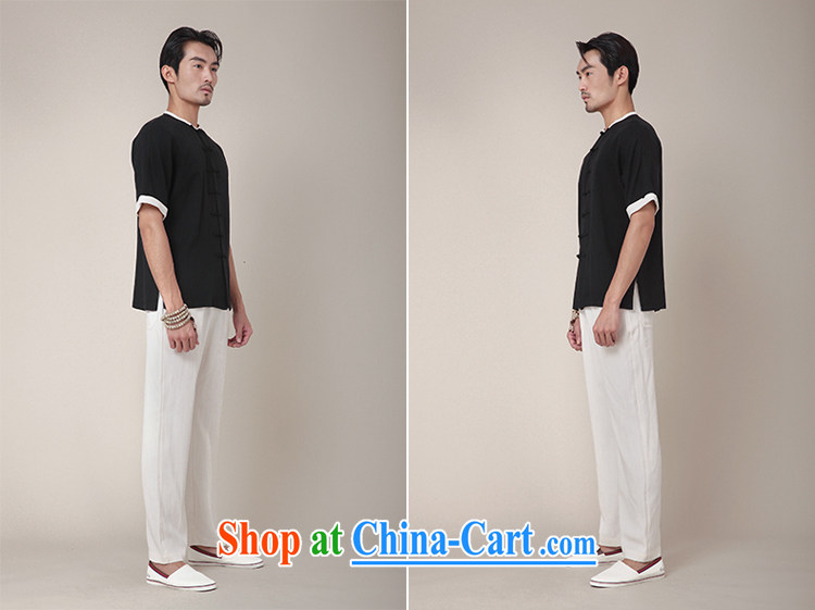 Fujing Qipai Tang China wind shirt linen Chinese upgrade day silk Chinese-tie-neck improved men's short-sleeved national summer T-shirt 360 black XL pictures, price, brand platters! Elections are good character, the national distribution, so why buy now enjoy more preferential! Health