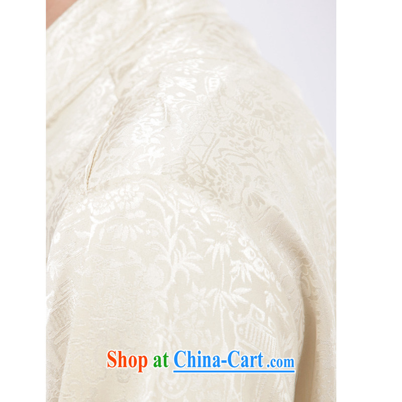 This figure skating cabinet men Chinese leisure Chinese men and T-shirt Tai Chi clothing traditional clothing exercise clothing morning exercises - the River During the Qingming Festival short-sleeved T-shirt beige 4 XL, Charlene this Pavilion, shopping o