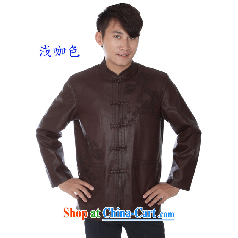 Huge benefit from Adam's elderly fall and winter washable leather long-sleeved Chinese men and replace the old men fall_winter coat embroidered dragon men and thick leather Tang on 07 deep coffee-colored 190_Single