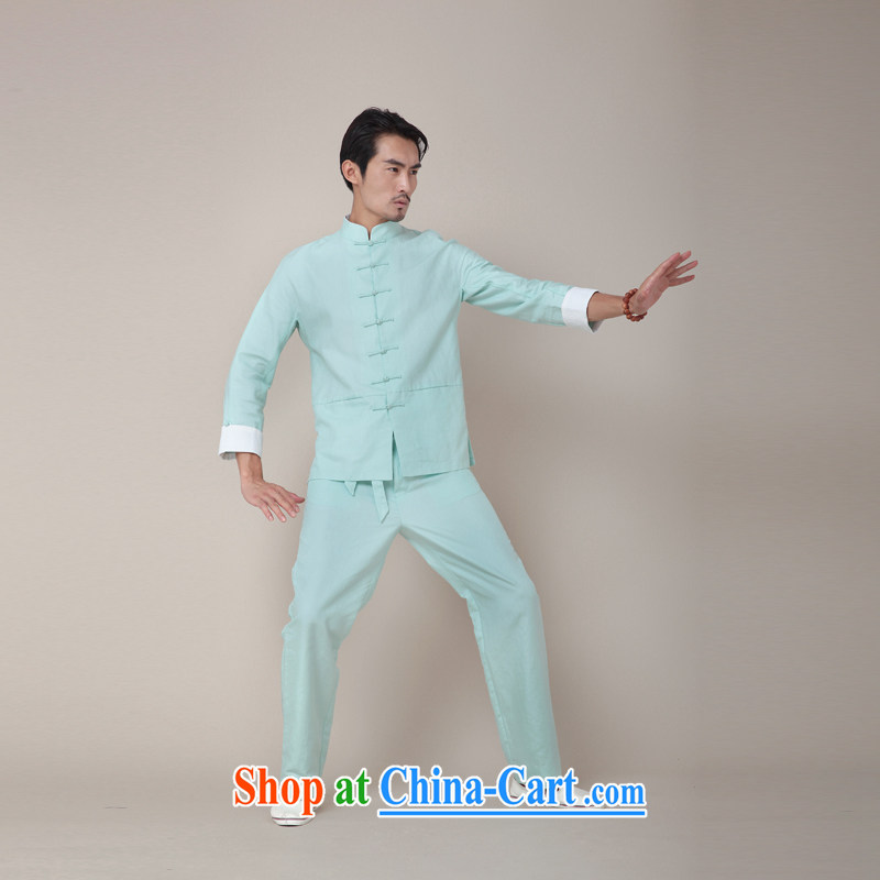 Fujing Qipai Tang Chinese style Tai Chi pants Chinese cotton the trousers Elasticated waist relaxed casual pants improved Chinese male pants kung fu trousers autumn new 381 mint green L, Fujing Qipai Tang (Design seventang), online shopping