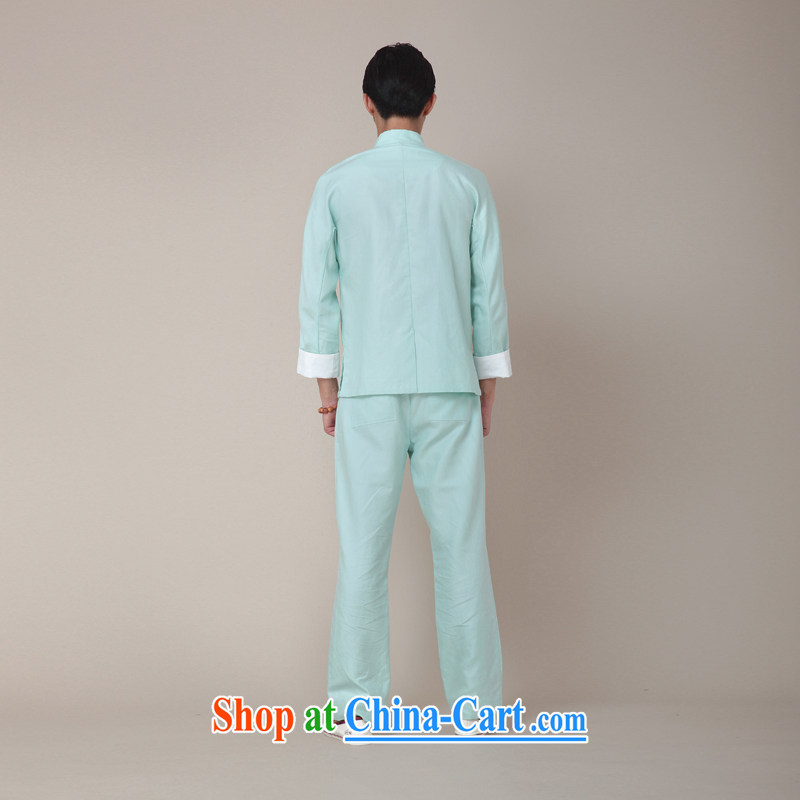 Fujing Qipai Tang Chinese style Tai Chi pants Chinese cotton the trousers Elasticated waist relaxed casual pants improved Chinese male pants kung fu trousers autumn new 381 mint green L, Fujing Qipai Tang (Design seventang), online shopping