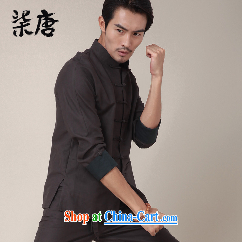Fujing Qipai Tang China wind national stylish kung fu shirt cotton Ma Long-Sleeve Chinese men and Han-chinese-tie personality and jackets 369 dark gray XL, Fujing Qipai Tang (Design seventang), online shopping