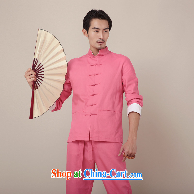 Fujing Qipai Tang national costumes improved traditional Kung Fu T-shirt men's cotton the Long-Sleeve tang on Chinese color men's shirts and 374 peach XL, Fujing Qipai Tang (Design seventang), online shopping