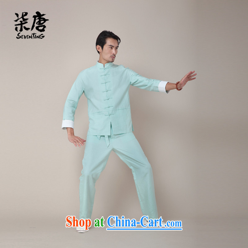Fujing Qipai Tang Chinese style kungfu shirt national cotton Ma Long-Sleeve Shirt Chinese Spring jacket Chinese men's national costume 2014 original 377 mint green M, Fujing Qipai Tang (Design seventang), online shopping
