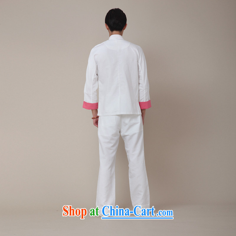 Fujing Qipai Tang China wind kung fu T-shirt cotton the Tang with long-sleeved-tie, collar shirt Chinese Choo, men's T-shirt national jacket 2014 re 379 white peach sleeved XL, Fujing Qipai Tang (Design seventang), online shopping
