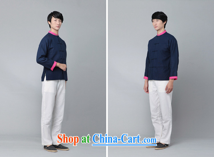 Fujing Qipai Tang China wind up collar shirt original Bao Tang with stylish retro cotton Ma T-shirt Han-male and ethnic Chinese long-sleeved knocked color jacket 006 dark blue XL pictures, price, brand platters! Elections are good character, the national distribution, so why buy now enjoy more preferential! Health