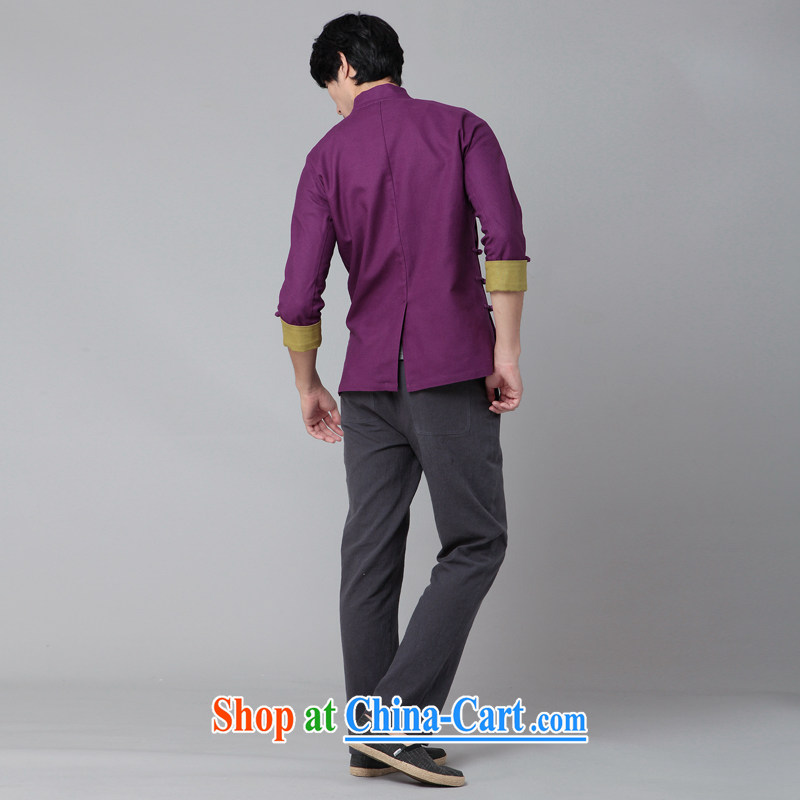 Fujing Qipai Tang China's air-han-men's cotton the Tang on the flap is withholding the collar shirt spring national costumes kung fu T-shirt 389 purple XL, Fujing Qipai Tang (Design seventang), online shopping