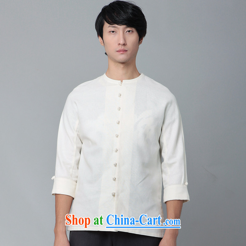 Fujing Qipai Tang China wind spring Casual Shirt tang on long-sleeved cotton the improved national jacket arm cuff with Chinese men and replace the snap 9 T-shirt 391 white XL, Fujing Qipai Tang (Design seventang), online shopping