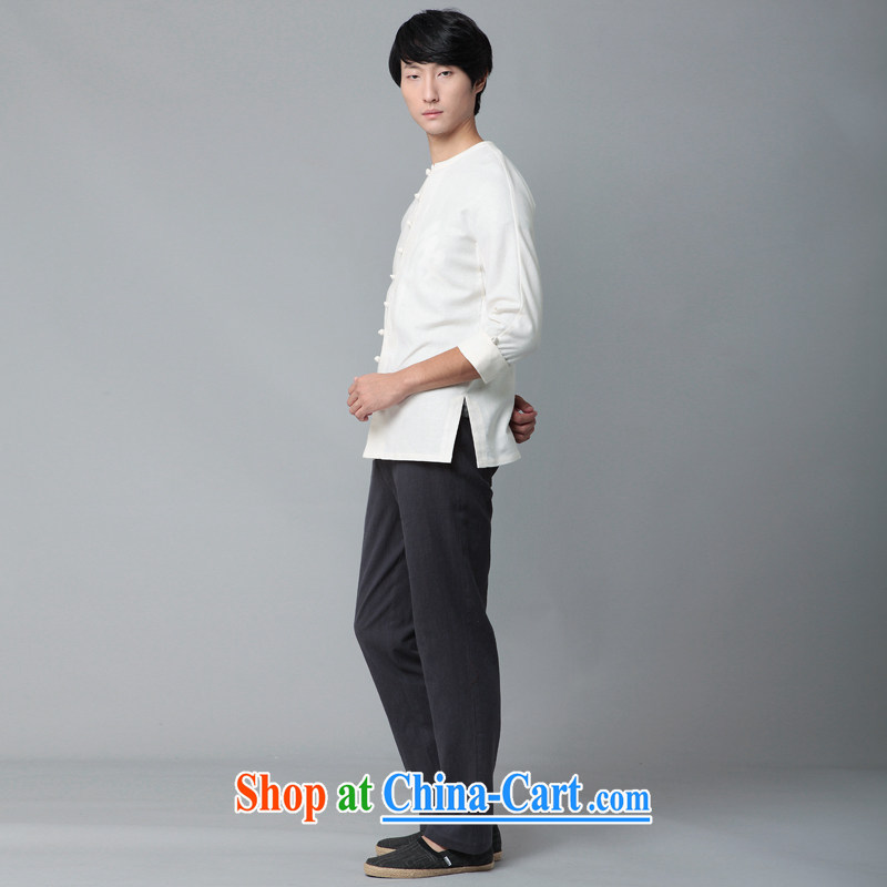 Fujing Qipai Tang China wind spring Casual Shirt tang on long-sleeved cotton the improved national jacket arm cuff with Chinese men and replace the snap 9 T-shirt 391 white XL, Fujing Qipai Tang (Design seventang), online shopping