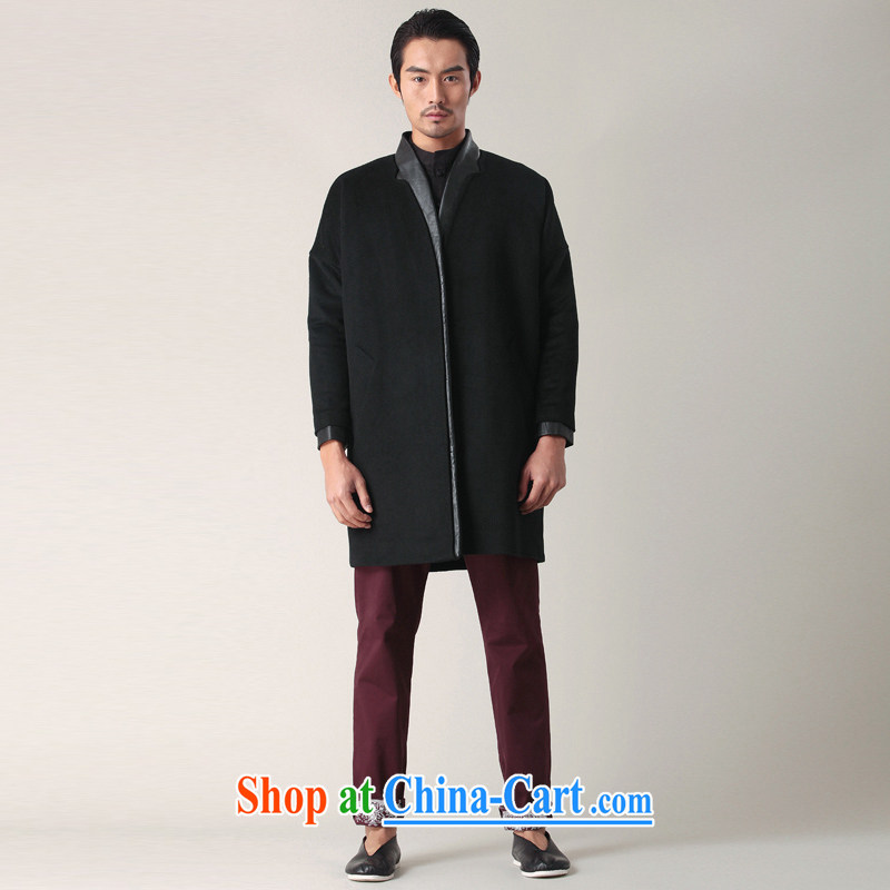 Fujing Qipai Tang China wind Han-collar wool coat so long leather coats the Chinese wind jacket male and cultivating business stylish casual jackets fall short with 02,401 black L, Fujing Qipai Tang (Design seventang), online shopping