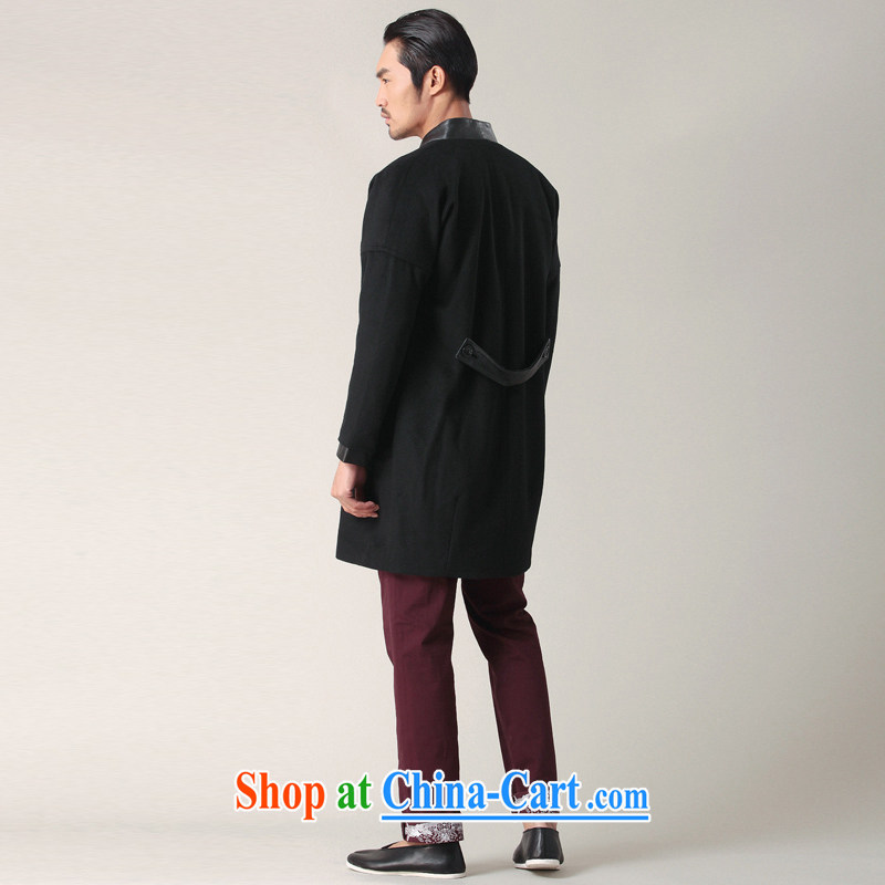Fujing Qipai Tang China wind Han-collar wool coat so long leather coats the Chinese wind jacket male and cultivating business stylish casual jackets fall short with 02,401 black L, Fujing Qipai Tang (Design seventang), online shopping