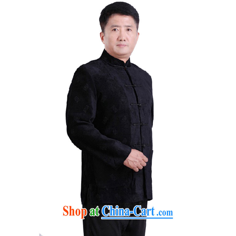 Her cabinet this new middle-aged and older men's autumn and winter clothes Chinese nation for China service retro casual shirt holiday dress father load - 097 black 4XL