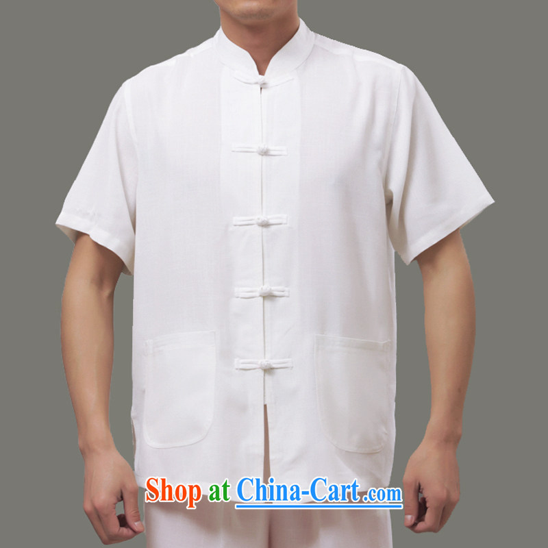 Only those who earn 15 air summer New Men's summer wear solid color men's cotton mA short-sleeved Tang is included in the kit older casual male half sleeve male national costumes cream 165 code kit