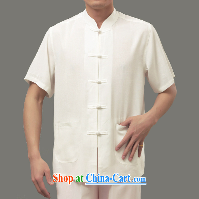 Earn only popular summer 15 new men's clothing summer solid-colored men's cotton mA short-sleeved Tang is included in the kit older leisure male half sleeve male national costumes cream 165 code set, Adam, elderly, and shopping on the Internet