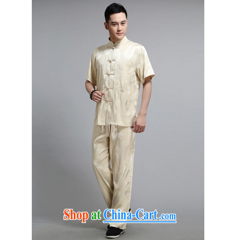The Dili, Mr Rafael Hui, Chinese men and a short-sleeved Tang replace short-sleeve T-shirt/kit double-dragon fly happy Tang in older Chinese men DS 228 beige 190/T-shirt, in Dili, Mr Rafael Hui Kai, shopping on the Internet