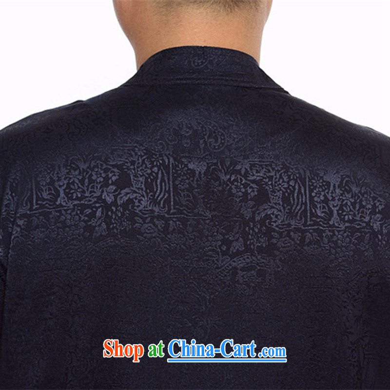 MR HENRY TANG Mount Kit 2015 summer New Men in older, Tang with relaxed version, classic Chinese Chinese short sleeve with the River During the Qingming Festival dark blue XXL, the Tony Blair (AICAROLINA), shopping on the Internet