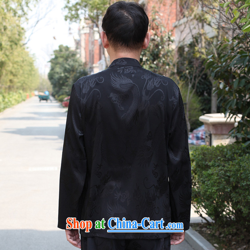 CONSULTATIONS IN ACCORDANCE WITH 2015 spring and summer with my father Tang with long-sleeved Home China wind Dragon T-shirt, older men's shirts father with Father's Day black 190/4 XL recommended weight 190 - 210 jack, according to consultations, yixiao)