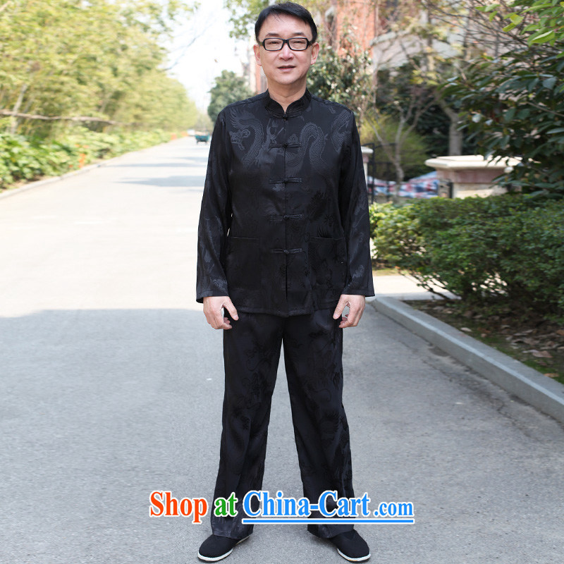 Consultations in accordance with the older men's long-sleeved Chinese China wind older Leisure package kung fu T-shirt Han-morning exercise _Spring_Summer Father's Day with his father the Summer black 190 _4 XL recommended weight 190 - 210 jack