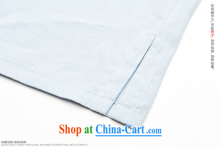 Fujing Qipai Tang China wind linen shirt summer 2014, men's stylish Chinese Han Ma leisure retro-tie Chinese short-sleeve T-shirt in T-shirt 319 sea blue XL pictures, price, brand platters! Elections are good character, the national distribution, so why buy now enjoy more preferential! Health