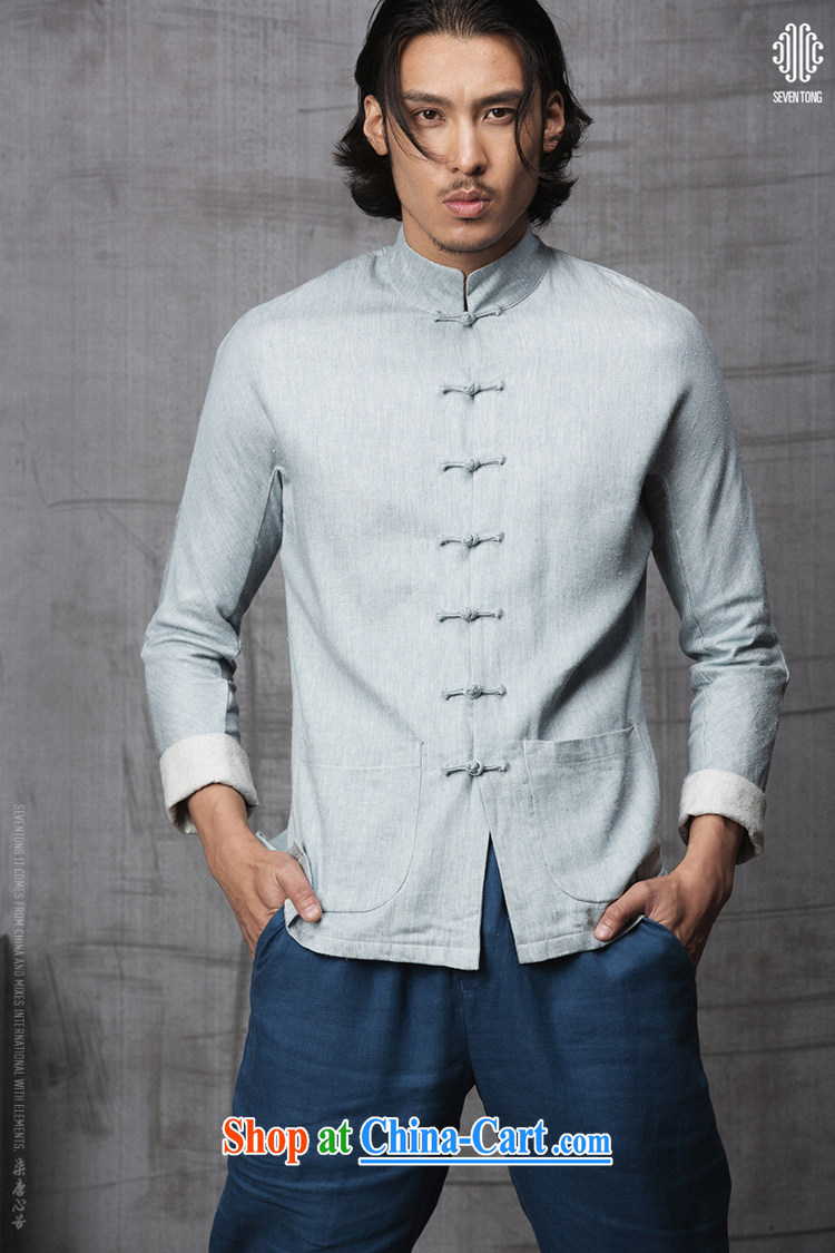 Fujing Qipai Tang China wind men's clothing spring fashion Tang import silk linen fabrics original design Chinese, for the charge-back jacket high-end national costumes 1515 light blue jeans L pictures, price, brand platters! Elections are good character, the national distribution, so why buy now enjoy more preferential! Health