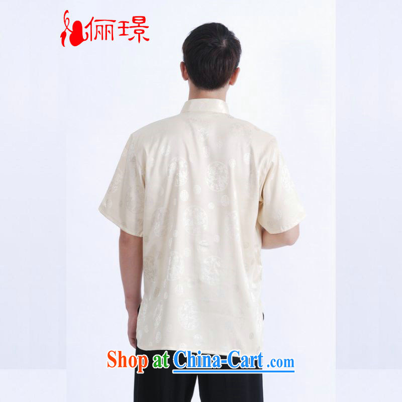 Miss Au resulted in older Chinese men's Summer for The damask Tang with men short-sleeved larger male smock 9 has the T-shirt M 0017 beige M (100 - 120 ) jack, an Jing, shopping on the Internet