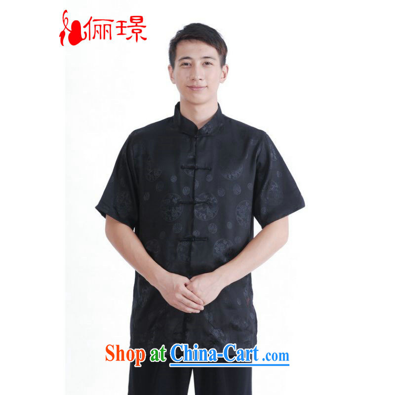 Jing An older Chinese men and summer and satins for Chinese men short-sleeved larger male smock 9 has the T-shirt M 0016 black XXL _160 - 175 _ jack