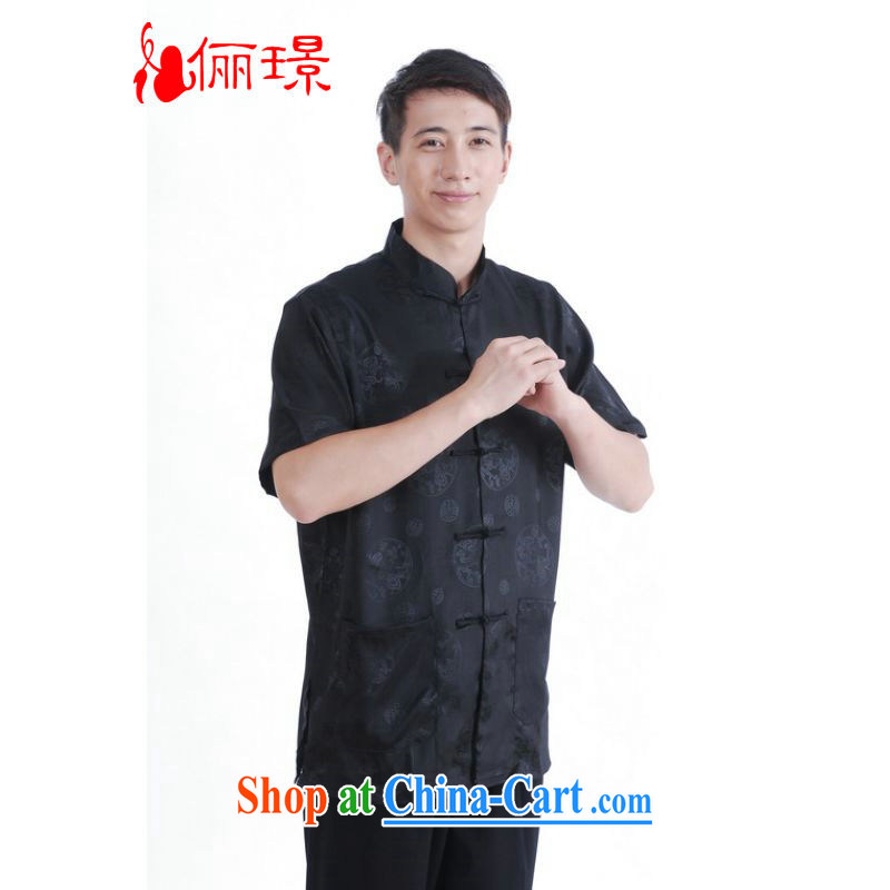 Jing An older Chinese men and summer and satins for Chinese men short-sleeve larger male smock 9 has the T-shirt M 0016 black XXL (160 - 175 ) jack, an Jing, shopping on the Internet