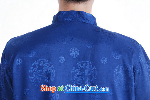 Jing An older Chinese men's Summer for the damask China wind Chinese men's short-sleeved larger male M 2066, Cyan XXL (160 - 175 ) jack pictures, price, brand platters! Elections are good character, the national distribution, so why buy now enjoy more preferential! Health
