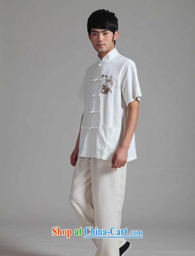Jing An older Chinese men and summer, cotton for the embroidered dragon Chinese wind smock Chinese men's short-sleeved larger male 2999 - 3 white XXXL (180 - 210 Jack pictures, price, brand platters! Elections are good character, the national distribution, so why buy now enjoy more preferential! Health