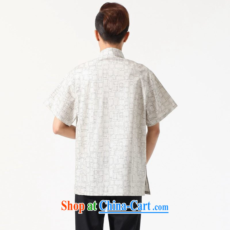 Floor is floor middle-aged men's new summer new short-sleeved Chinese Chinese improved smock men, cotton for the short-sleeved shirt M 0054 white XXXL, floor is still building, shopping on the Internet