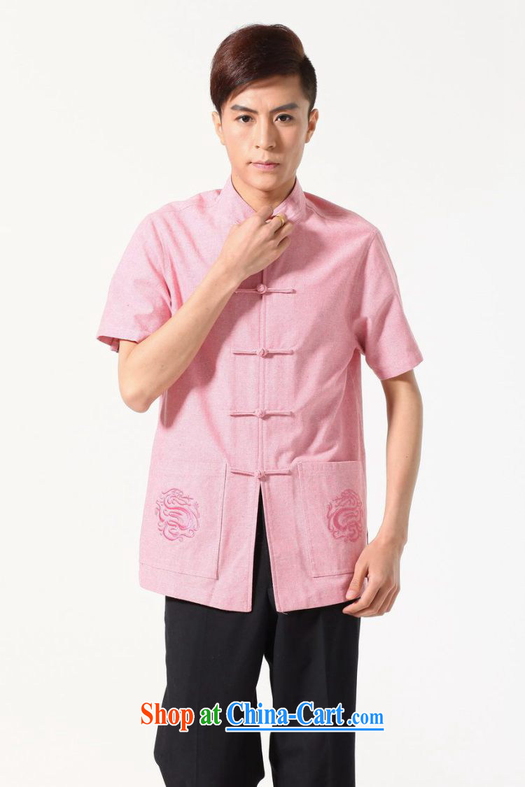 Floor is floor men's new summer short-sleeved T-shirt plain color for Chinese improved middle-aged men's large, embroidered Chinese shirt pink XXXL pictures, price, brand platters! Elections are good character, the national distribution, so why buy now enjoy more preferential! Health