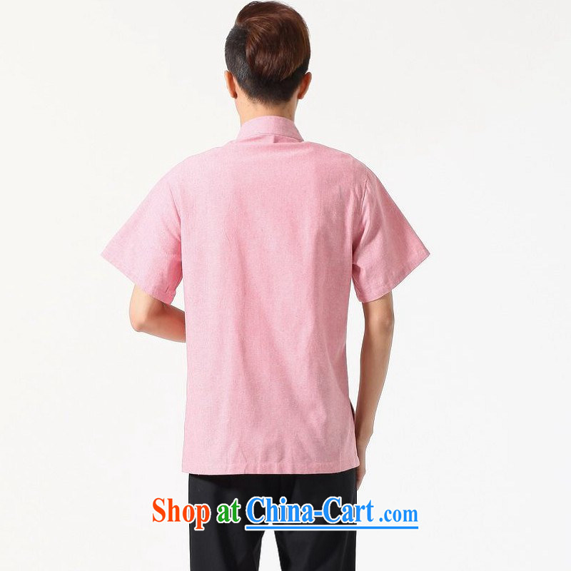 Floor is floor men's new summer short-sleeved T-shirt plain color for Chinese improved middle-aged men's large, embroidered Chinese shirt pink XXXL, the property is still property, shopping on the Internet