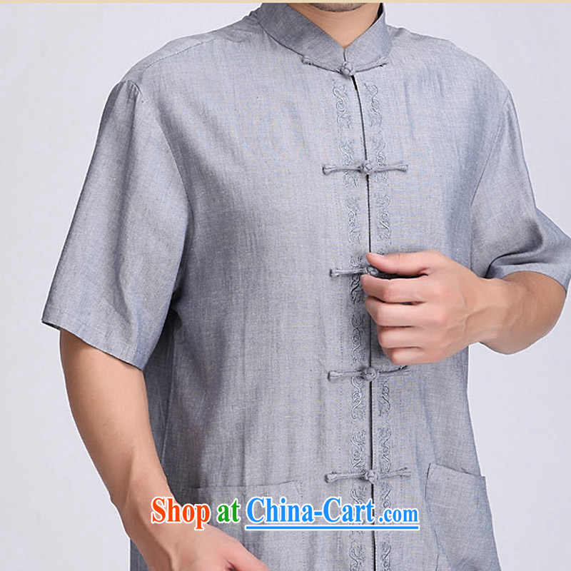 Summer is for men's cotton the T-shirt with short sleeves shirt Ethnic Wind men's Chinese, for the charge-back cotton mA short-sleeved shirts, older units the short-sleeved T-shirt relaxed comfortable father is blue and gray XXXL/190, and mobile phone lin