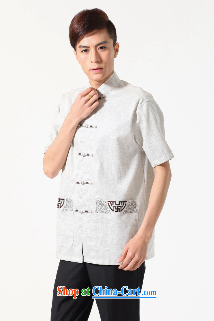 Floor is floor middle-aged men's new summer, short-sleeved embroidered large code Chinese improved Chinese male - A gray XXXL pictures, price, brand platters! Elections are good character, the national distribution, so why buy now enjoy more preferential! Health